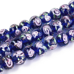 Средно-синий Нити бусин-рондель с внутренним цветком ручной работы в технике лэмпворк, с золотой порошок, светло-синий, 8~10x10~11 мм, отверстие : 0.9~1.4 мм, около 35 шт / нитка, 10.83~11.42'' (27.5~29 см)