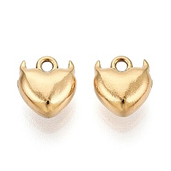 Настоящее золото 18K 304 подвески из нержавеющей стали, Подвески в виде сердца с рогами дьявола, ионное покрытие (ip), долговечный, реальный 18 k позолоченный, 8x7x4 мм, отверстие : 1.2 мм