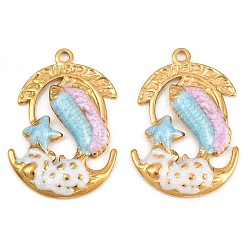 Золотой 304 нержавеющей стальной эмали подвески, морские звезды с подвесками в виде рыбок, золотые, 36x24.5x4 мм, отверстие : 2 мм