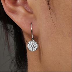 Silver 925 Sterling Silver Pave Moissanite Dangle Earrings for Women, Round, Silver, 9mm