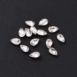 Crystal Glass Rhinestone Cabochons, Pointed Back & Silver Back Plated, Teardrop, Crystal, 5x3x2mm