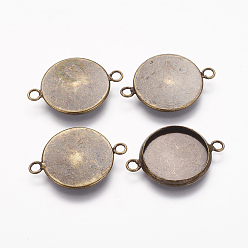 Antique Bronze Brass Cabochon Connector Settings, Plain Edge Bezel Cups, Cadmium Free & Lead Free, Flat Round, Antique Bronze, Tray: 14x1.5mm, 21.5x16x2.5mm, Hole: 1.5mm