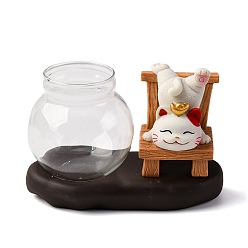 Cat Shape Украшения для выставки в виде кошек и золотых рыбок из смолы, для домашнего офисного стола, форма кошки, 125x63x80 мм