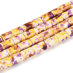 Желтый Синтетических нитей бирюзовые бусы, окрашеные, колонка, желтые, 4~6x4.5 мм, отверстие : 0.8~1 мм, около 63~67 шт / нитка, 14.37~14.76'' (36.5~37.5 см)