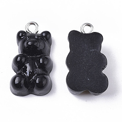 Black Resin Pendants, with Platinum Tone Iron Loop, Imitation Food, Bear, Black, 20.5~22.5x11.5x7mm, Hole: 2mm