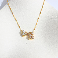 Letter B Ожерелья с подвеской в виде сердца из латуни с микропаве из прозрачного кубического циркония, золотые, В письме, 16.14 дюйм (41 см)