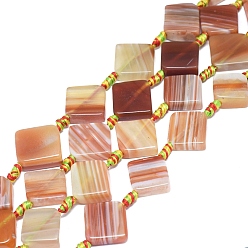PeachPuff Natural Banded Agate/Striped Agate Beads Strands, Dyed & Heated, Rhombus, PeachPuff, 17~18x18~21x6~7mm, Hole: 1.8mm, about 16pcs/strand, 16.34 inch(41.5cm)