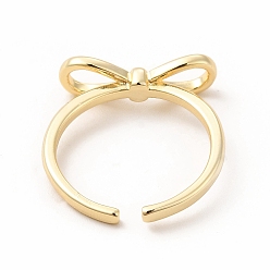 Real 18K Gold Plated Rack Plating Brass Bowknot Open Cuff Ring for Women, Lead Free & Cadmium Free, Real 18K Gold Plated, Inner Diameter: 17mm