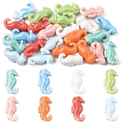 Mixed Color 24Pcs 8 Colors Handmade Porcelain Beads, Sea Horse, Bright Glazed Porcelain, Mixed Color, 18~19x9.5~10x6mm, Hole: 2mm, 3pcs/color