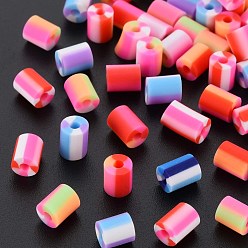 Mixed Color Fixed Mixed 4 Style Handmade Polymer Clay Beads, Column, Mixed Color, 5x3.5~7mm, Hole: 1.8mm