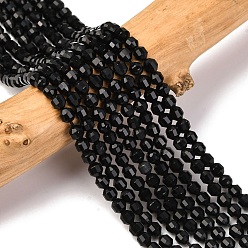 Обсидиан Природные обсидиана бисер нитей, энергетическая призматическая огранка с двойными концами бусины, граненые двухконусные, 4x4.5 мм, отверстие : 0.4 мм, около 83 шт / нитка, 14.96 дюйм (38 см)