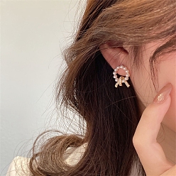 Ring Женские серьги из сплава со стразами, с бусинами из искусственного жемчуга и булавкой из стерлингового серебра 925, кольцо, 24x10 мм