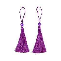 Фиолетовый Украшения полиэстер кисточкой, большие подвесные украшения, со стеклянными бусинами, фиолетовые, 150~155 мм, стеклянные бусины: 8 мм в диаметре.