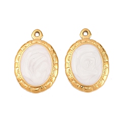 Белый 304 нержавеющей стальной эмали подвески, овальные амулеты, ионное покрытие (ip), реальный 18 k позолоченный, белые, 26.5x18x2 мм, отверстие : 1.6 мм