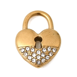 Lock 304 прелести нержавеющей стали, со стразами, ионное покрытие (ip), золотые, запирать, 15x11.5x4 мм, отверстие : 5.5x5.5 мм