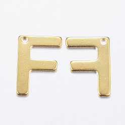 Letter F 304 Stainless Steel Charms, Letter, Initial Charms, Real 18k Gold Plated, Letter.F, 11x6~12x0.8mm, Hole: 1mm