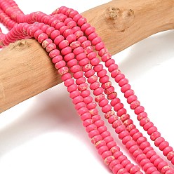 Ярко-Розовый Синтетические имперские нитки из бисера яшмы, окрашенные, рондель, ярко-розовый, 4x1.5 мм, отверстие : 0.7 мм, около 155 шт / нитка, 14.96'' (38 см)