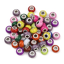 Gemischte Farbe 50 Stück Imitation türkisfarbener Harzperlen im europäischen Stil, Großloch perlen, mit silberner Farbe Messing Doppelkerne, Rondell, Gemischte Farbe, 14x9.5 mm, Bohrung: 5 mm
