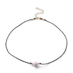 Натуральная Бирюза Натуральный Howlite бисерные ожерелья, с вощеными хлопковыми шнурами, латунные круглые бусины и 304 застежка из лобстера из нержавеющей стали, золотые, 15.75 дюйм (40 см)