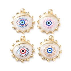 Mixed Color Rack Plating Alloy Enamel Pendants, with Resin, Sun with Evil Eye Charm, Cadmium Free & Nickel Free & Lead Free, Golden, Mixed Color, 20.5x18.5x4mm, Hole: 1.6mm