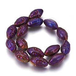 Purple Plated Electroplated Non-magnetic Synthetic Hematite Beads Strands, Buddha Head, Purple Plated, 25.5x15x14mm, Hole: 1.8mm, about 15pcs/strand, 15.15 inch(38.5cm)
