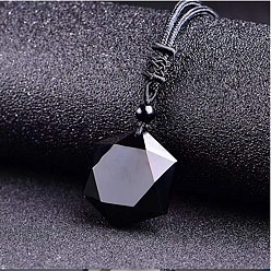 Black Agate Natural Dyed & Heated Black Agate Pendant Necklaces, Hexagon, 20.08~31.50 inch(51~80cm)