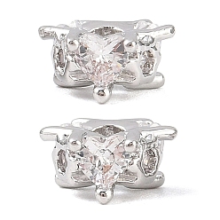 Платина Латунные микро проложить кубического циркония бусы, сердце, платина, 7x8x4 мм, отверстие : 2 мм