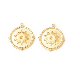 Real 18K Gold Plated 304 Stainless Steel Pendant Rhinestone Settings, Flat Round with Flower, Real 18K Gold Plated, Fit for 1.8mm Rhinestone, 19x17x2.5mm, Hole: 1mm