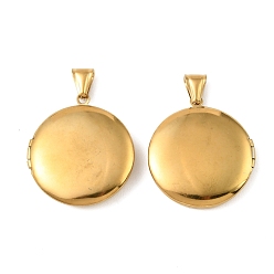 Real 20K Gold Plated 316 подвески из нержавеющей стали Locket, плоский круглый шарм, с 304 защелкой из нержавеющей стали на поручнях, долговечный, ионное покрытие (ip), реальный 20 k позолоченный, 36x32.5x6.5 мм, отверстие : 8x4 мм, внутренний диаметр: 24 мм