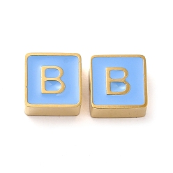Letter B 304 aus Stahl-Email-Perlen, echt 14 k vergoldet, Quadrat mit Buchstaben, Buchstaben b, 8x8x4 mm, Bohrung: 2 mm