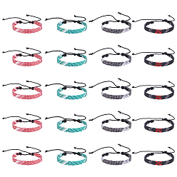 Couleur Mélangete 20 pièces 4 couleurs Bracelets tressés en cordon polyester style ethnique pour hommes et femmes, couleur mixte, 3/8 pouce (0.95 cm), diamètre intérieur: 2-1/4~3-5/8 pouce (5.6~9.15 cm), 5 pcs / couleur