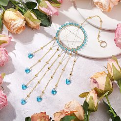 Светло-Голубой Подвесные украшения в виде звезды из латуни, обмотанной проволокой, Стеклянные ловцы солнца в форме сердца с кисточками для украшения сада на открытом воздухе, Небесно-голубой, 312 мм