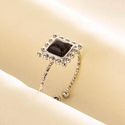 Синтетическая Бирюза Квадратные синтетические кольца из бирюзы, 304 манжетное кольцо из нержавеющей стали для унисекс, внутренний диаметр: 17 мм