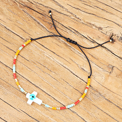 (52) Непрозрачная лаванда Браслеты из плетеных бусин из богемского стекла, украшения от сглаза из натуральных ракушек для женщин, крестик, разноцветные