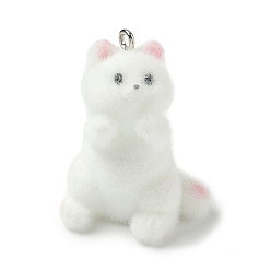 Cat Shape Подвески из флокированной смолы, с платиновыми железными петлями, форма кошки, 33x25.5x22 мм, отверстие : 1.8 мм