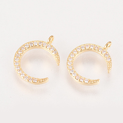 Real 18K Gold Plated Brass Cubic Zirconia Charms, Real 18K Gold Plated, Moon, 13x10.5x2mm, Hole: 1mm
