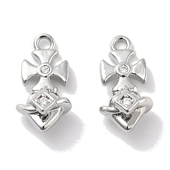 Платинированный Подвески из прозрачного кубического циркония с микропейвом, без кадмия, без никеля и без свинца, крест прелести, Реальная платина, 13.5x7x6 мм, отверстие : 1.4 мм