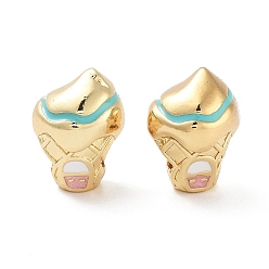 Настоящее золото 18K Стойка для мороженого в рожке дом покрытие латунные эмалевые бусины, без кадмия и без свинца, долговечный, реальный 18 k позолоченный, 12.5x10x10 мм, отверстие : 3 мм