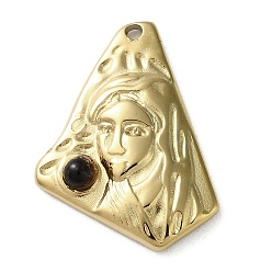 Tiger Eye PVD Vacuum Plating 316 Stainless Steel Pendants, with Natural Tiger Eye, Triangle, Real 18K Gold Plated, 24x18.5x3.5mm, Hole: 1.8mm