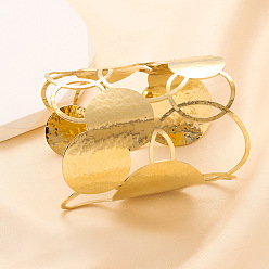 Золотой 304 женские браслеты-манжеты из нержавеющей стали, плоско-круглые, выдолбить, золотые, 3-1/4 дюйм (8.1 см), внутренний диаметр: 2-1/8 дюйм (5.4 см)