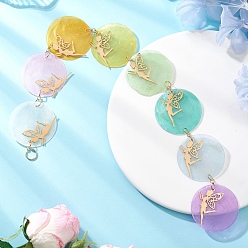 Разноцветный Плоские круглые подвесные ловцы солнца из натуральных ракушек, с филигранными подвесками в виде эльфа из нержавеющей стали и разъемными кольцами, красочный, 482 мм