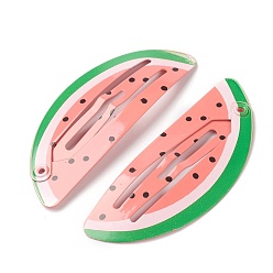 Red Baking Paint Iron Snap Hair Clips, for Children's Day, Watermelon, Red, 55x21.5x2.5mm