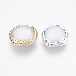 Mixed Color Natural Cultured Freshwater Pearl Beads, Edge Plated, Flat Round, Mixed Color, 15~17x5~7.5mm, Hole: 0.6mm