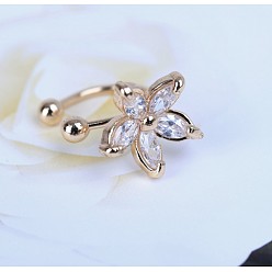 Золотой Серьги-каффы из сплава с микропаве из прозрачных кубических цирконий, цветок, золотые, 9 мм