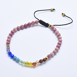 Rhodonit Natürliche geflochtene Perlenarmbänder aus Rhodonit, mit gemischtem Edelstein und Nylonschnur, facettiert, 2-1/4 Zoll (5.7cm)~3-1/4 Zoll (8.3cm)