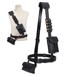 Black PU Leather Medieval Double-bottle Belt Bag, Role Play Costume Props, with Alloy Findings, Black, 165mm