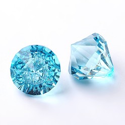 Sky Blue Tarnsparent Acrylic Pendants for Curtains, Faceted Diamond, Sapphire, about 28mm wide, 31mm long, hole:3mm, about 52pcs/500g