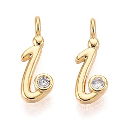 Letter I Латунные микро проложить кубического циркония прелести, долговечный, без никеля , реальный 18 k позолоченный, буквы, Буква "i", 13~13.5x4.5x3.5 мм, отверстие : 1.6 мм