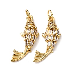 Настоящее золото 18K Латунные микро проложить кубического циркония подвески, с целью перехода в кольце, рыбы прелести, стойки покрытие, долговечный, без свинца и без кадмия, реальный 18 k позолоченный, 23x13x4 мм, отверстие : 3.5 мм