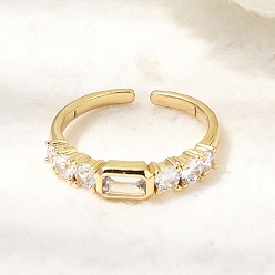 Настоящее золото 18K Кольца-манжеты из латуни с фианитами для женщин, прямоугольные, стойки покрытие, без кадмия и без свинца, долговечный, реальный 18 k позолоченный, 4 мм, внутренний диаметр: 17 мм
